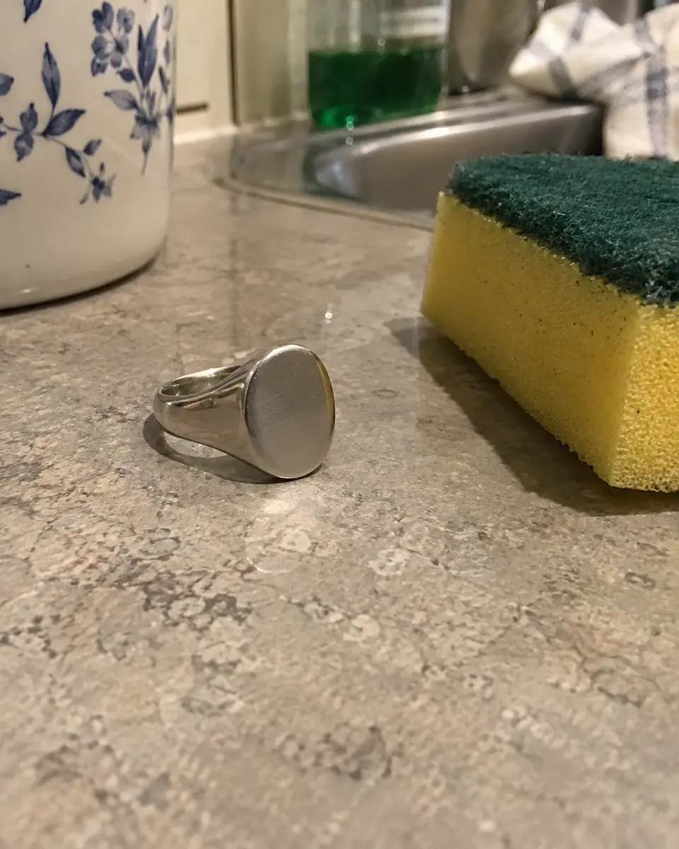 Mirror tray flat lay — before (phone photo)
