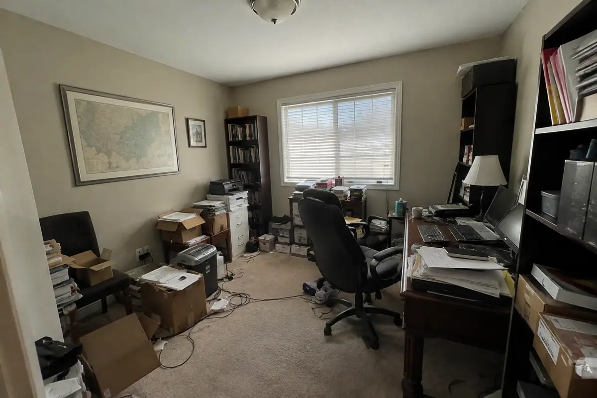 Declutter home office — before (phone photo)