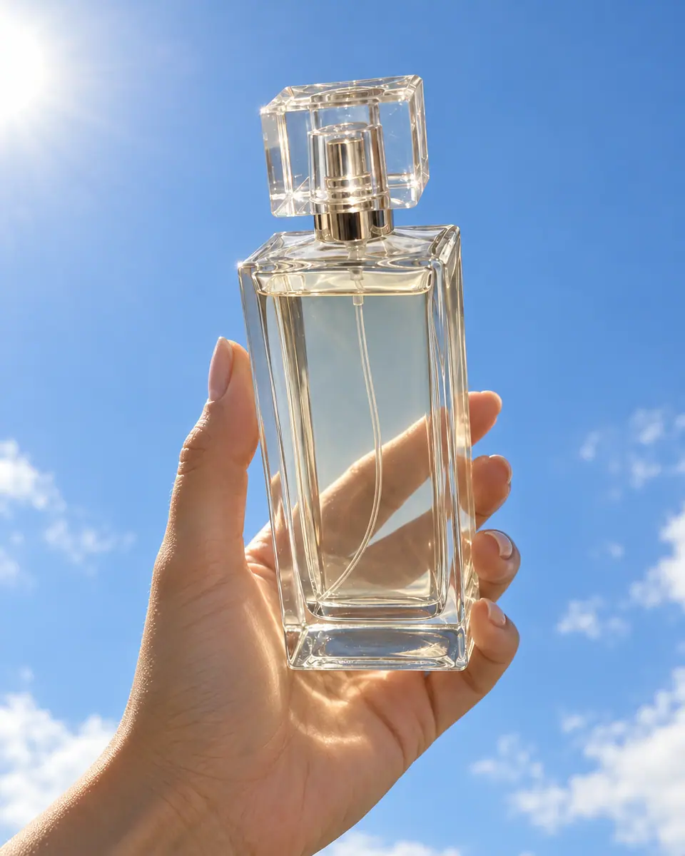 Hand holding bottle sky — result