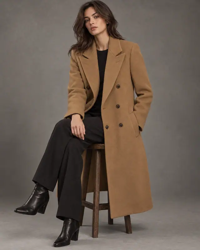 Seated stool pose — Apparel on model AI photo