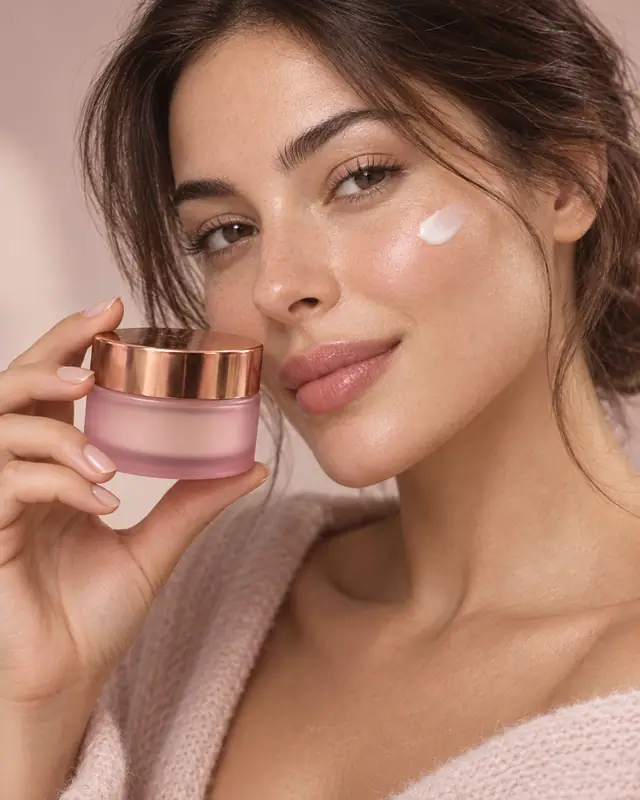 Face with cream dot — Cosmetics AI photo