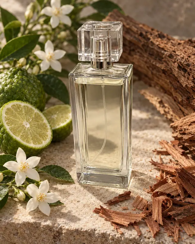 Perfume with botanicals — Cosmetics AI photo