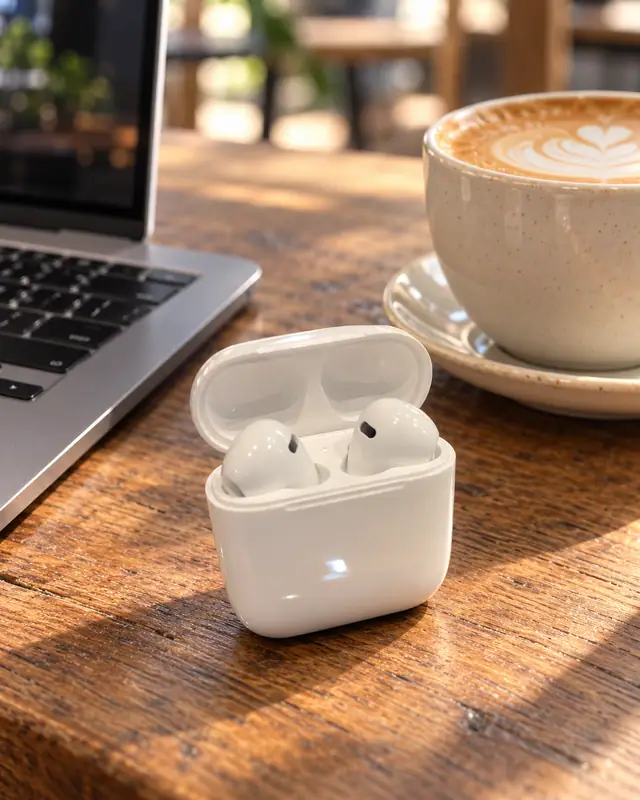 Coffee shop laptop — Electronics AI photo
