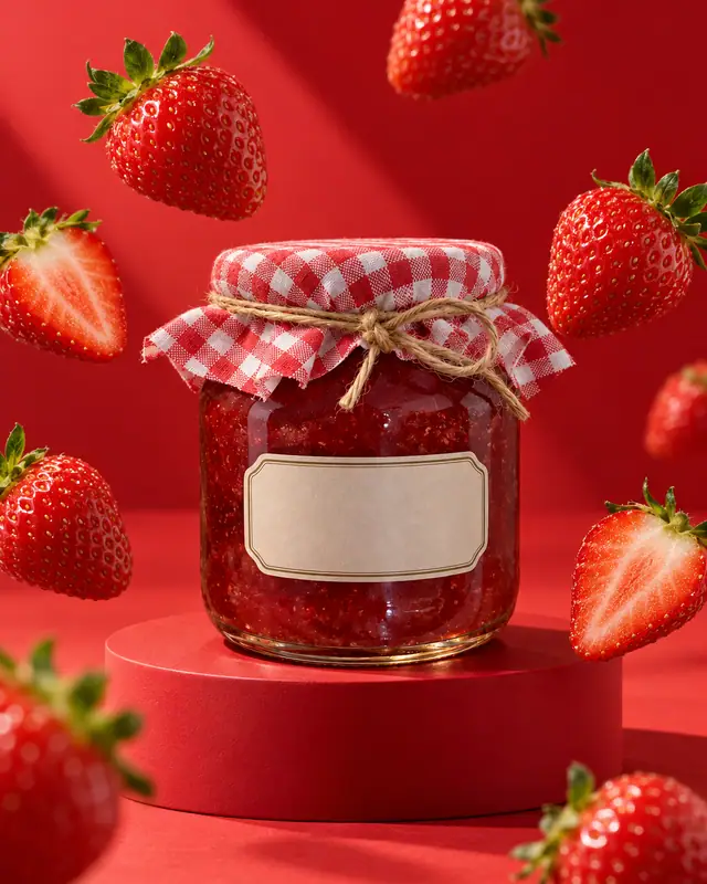 Jar floating berries — Food & drink AI photo