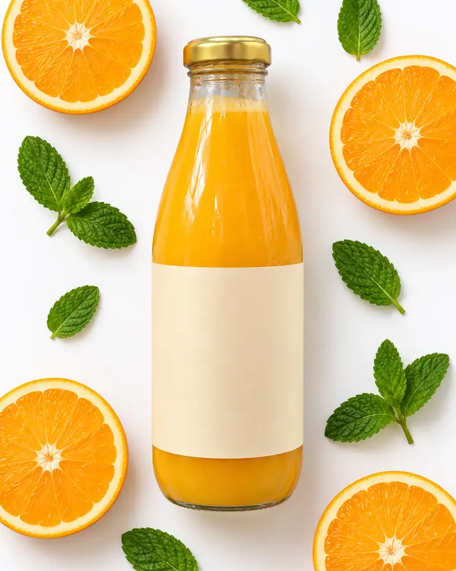 Overhead juice and fruit — Food & drink AI photo
