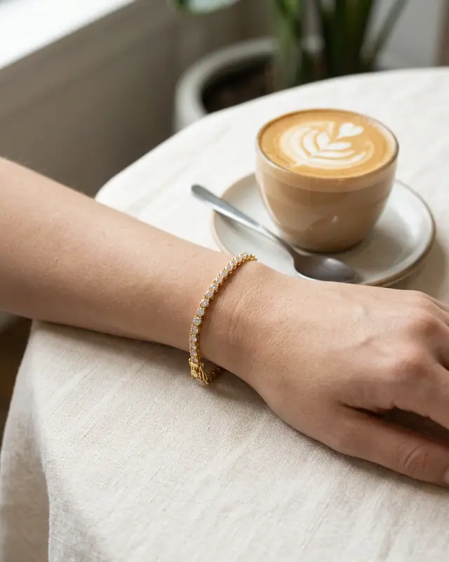 Wrist on linen — Jewelry AI photo