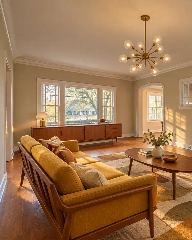 Mid-century living room — Virtual staging AI photo