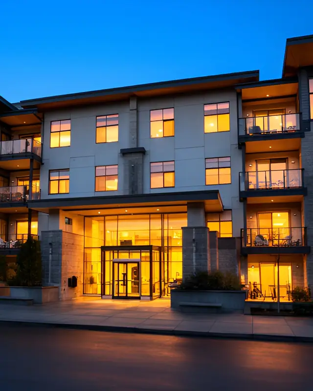 Condo balcony twilight — Twilight exteriors AI photo