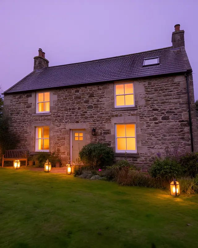 Cottage twilight — Twilight exteriors AI photo